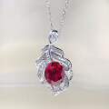 wholesale Metal: 925 Sterling Silver Zhuozhifan New Oval 10*12 Pigeon Blood Red Zircon Pendant Simple and Fashionable Necklace-0-0