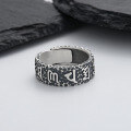 wholesale S925 Sterling Silver Retro Matte Polished Craftsmanship Textured Six-Character Mantra Heart Sutra Lucky Adjustable Ring-0-2