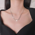 wholesale S925 Sterling Silver Korean Style Sequin Heart Necklace, Minimalist Ins Gift, Cold Tone Collarbone Chain Jewelry for Women-0-0