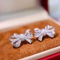 wholesale S925 Sterling Silver Red Elk Heavy Version Bow Zircon Ear Studs for Women, Versatile Internet-Famous Style Elegant and Fashionable Exquisite Earrings-0-2