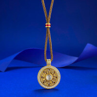 wholesale S925 Silver New Chinese Style Ancient Eight-Treasure Compass Pendant Necklace with Luxurious Brown Rope, Live Stream New Release by Mu Jing Jewelry-N521 Eight Treasures Compass Necklace 925 Silver