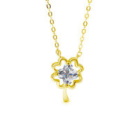 S925 Sterling Silver Moissanite Lucky Four-Leaf Clover Necklace Pendant-Lucky four-leaf clover necklace (gold)  1.2 carat moissanite (6mm four-leaf clover)