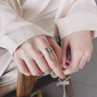 wholesale S925 Silver Retro Vintage Ins Style Buckle-Type Tassel Chain Trendy Open Ring-YJ1047/approx. 4.6g Adjustable opening