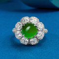 wholesale S925 silver jewelry, luxurious setting with high-ice green chalcedony, elegant 8mm cabochon ring, hot-selling in live broadcasts-0-0