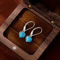 wholesale 925 Sterling Silver European and American Cross-Border New Bohemian Retro Minimalist Heart-shaped Turquoise Ear Studs and Ear Drops for Women-0-1