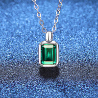 S925 Sterling Silver Cross Cultured Emerald Moissanite Necklace-Cultured Emerald Zambia 5×7mm  925 Silver