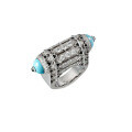 wholesale 925 Silver Gold-Plated Ring with High-Carbon Diamond, Turquoise Decoration, High-End Jewelry, Versatile Accessory, Exquisite Women's Ring-0-0