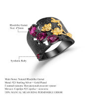 wholesale S925 Sterling Silver Designer High-End Gemstone Ring, Secret Garden Natural Style Genuine Rose Garnet Ring-Natural Topaz + Amethyst + Peridot Ring  US Size 10
