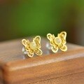 wholesale Gold-plated 925 silver new Chinese-style filigree butterfly inlaid with Hetian jade earrings, studs, and palace-style ear accessories-0-1