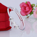 wholesale [990 Pure Silver] Infant Baby Bracelet Solid Silver Adjustable Bangle with Beaded Pattern Jewelry Factory Wholesale-0-2