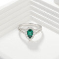 wholesale Silver gold-plated 1ct pear-shaped lab-grown emerald ring European and American fine craftsmanship foreign trade jewelry-0-1