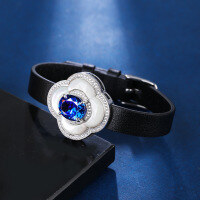 wholesale 925 Silver Live Broadcast Same Style Bracelet Mica Shell Watch Design Women's Jewelry with Lab-Grown Sapphire Heavy Work Inlay High-End Accessories-Sapphire bracelet watch (including leather strap)