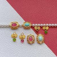wholesale S925 ancient silver gold-plated fittings set with natural tourmaline, jadeite bow pendant, turquoise hand plaque, spacer beads, and back cloud-One heart tourmaline