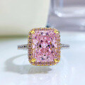 wholesale S925 silver new square 8*10 micro-paved diamond ring with pink diamond and yellow diamond fashion gemstone ring-0-6