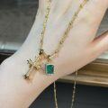wholesale S925 Sterling Silver Unisex Cross Pendant with Moss Green Inclusions and 18K Gold Plated Chain Factory Direct-0-1