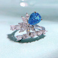wholesale 925 Silver Metal Material, Zhuo Zhifan New 7*10 Pear-shaped Aqua Blue Diamond High Carbon Diamond Ring,-0-0