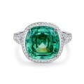 wholesale S925 Sterling Silver Muzo Green Emerald Ring with Inclusions, Pagoda Square Setting and High Carbon Zirconia-0-25