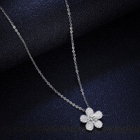 925 Silver Pendant with 1-Carat Moissanite, Camellia Necklace-50-piece chain (set with moissanite)  925 silver