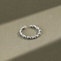 wholesale S925 sterling silver 011 Korean-style minimalist ring, vintage distressed twisted braid bead surface, open adjustable ring for women-0-0