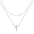 wholesale S925 Sterling Silver Double Layer Stackable Cross Pendant Necklace with Inlaid Crystals,ins-0-6
