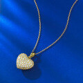 wholesale S925 Gold-Plated Heavy-Duty Vintage Brush-Finish Double-Sided Diamond-Inlaid Heart-Shaped National Style Fashion Pendant Necklace-0-2