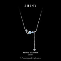Metal Star Tassel Necklace for Women, Ins Minimalist Design, Luxurious and Versatile-S925 sterling silver + 50 points royal blue moissanite