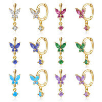 wholesale 925 Sterling Silver Butterfly Earrings Ins Diamond Animal Earrings Piercing Screw Earrings Women Cross-border Jewelry Wholesale-Platinum-Black Diamond