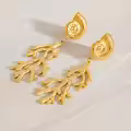 wholesale 18K Gold Stainless Steel Ocean Style Ribbed Shell Hammered Coral Drop Earrings-0-1