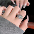 wholesale S925 Sterling Silver Chinese Style Hollow Butterfly Chalcedony Adjustable Ring for Women, Elegant and Exquisite Pattern-0-6