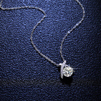 Sterling Silver Pendant with 1-Carat Moissanite, Classic Crossover Necklace for Women.-1-carat necklace (zircon)  925 silver
