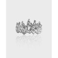 wholesale S925 Sterling Silver Korean Version Ins Irregular Surface Lava Texture Crown Design Open Adjustable Ring for Women-0-0