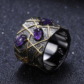 wholesale 925 Silver High-End Designer Gemstone Ring, European and American Vintage Style with Natural Amethyst-0-1