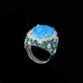 wholesale 925 Silver Gold-Plated Ring with High-Carbon Diamond and Imitation Opal in Blue-Green Dreamy Starry Sky Retro Versatile Women's Ring-0-3