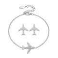 wholesale 925 Sterling Silver Earrings with Airplane Setting and Diamond Accents, Ins Minimalist High-End Bracelet Set, European and American Jewelry-0-4