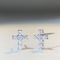 wholesale S925 Sterling Silver Cross Moissanite Stud Earrings for Men and Women, Rhodium-Plated, Hip-Hop Style, European and American Trendy-0-1