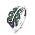 wholesale S925 Sterling Silver Retro Resin Colorful Peacock Feather Ethnic Style Ethereal Forest Series Earring and Ring Set-0-4