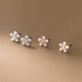 wholesale S925 pure fresh and sweet zircon flower stud earrings with a design sense, women's M05134-0-2