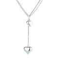 wholesale S925 Sterling Silver Retro Korean Style Double-Layer Connected Heart 3D Pendant Tassel Choker Necklace for Women-0-4