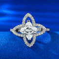 wholesale S925 Silver European and American New High Carbon Diamond 6*6 Four-Leaf Clover Ring for Women Cross-Border Dropshipping-0-5