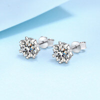 wholesale PT950 gold-plated S925 sterling silver earrings for women, snowflake moissanite stud earrings, small and cute ear accessories, wholesale from manufacturers-4mm zircon &gt; 925 silver