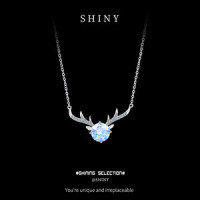 Sterling Silver Moose Necklace with Moissanite Pendant, Fashion Design.-S925 sterling silver rose gold + 1-carat white moissanite