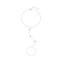 wholesale S925 Sterling Silver Love Heart Zircon Accent Chain-style Ring Bracelet-Platinum 925 silver