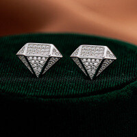 S925 Silver Moissanite Stud Earrings Hip-Hop Geometric Unisex Cross-Border-Set with moissanite - white gold  925 silver