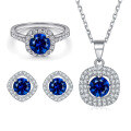wholesale S925 Sterling Silver Zircon Ruby Earrings Aquamarine Necklace Pink Diamond Ring Jewelry Set Three-Piece Suite-0-21