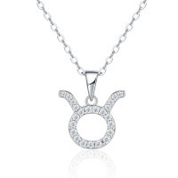 S925 Silver Zodiac Necklace with Moissanite, Customizable Women's Pendant-P16596 Moissanite 1.6mm + 23 beads  925 Silver (Pendant with chain)
