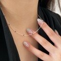 wholesale S925 Sterling Silver Korean Geometric Drip Glaze Necklace for Women, Minimalist Niche Luxury Ins Style Collarbone Chain-0-3