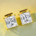 wholesale S925 Silver 8*8 Princess Cut High Carbon Diamond Stud Earrings for Women, Europe and America New Style Cross-Border Design-0-1