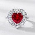 wholesale S925 Sterling Silver New Lab-Created Pigeon Blood Red Heart-Shaped Full Diamond Ring Light Luxury Style Cross-Border Hot Pick-0-2