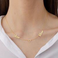 wholesale S925 silver gold-plated cross-border best-selling hollow heart two-name necklace, collarbone chain-Rose gold>copper
