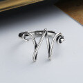 wholesale S925 Sterling Silver Letter W Wide Band Ring, Niche Design, Internet-Famous Minimalist Versatile Accessory Women's Index Finger Ring-0-1
